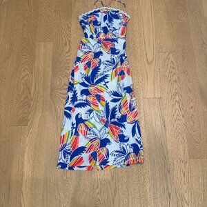 FARM Rio Blue Color Birds Midi Dress, NWT, Sz L